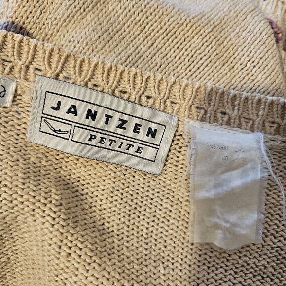 Vtg Jantzen Floral Cardigan Womens L Beige Embroidered Pointelle Cottagecore Gma - Picture 8 of 11